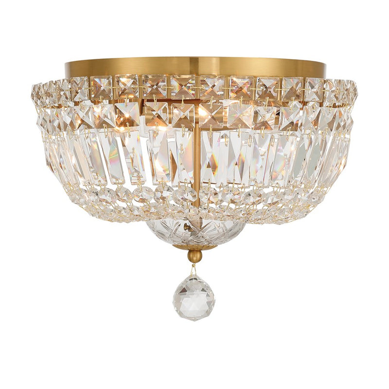 Crystorama Roslyn 4Lt 12" Flush Mount, Aged Brass/Clear
