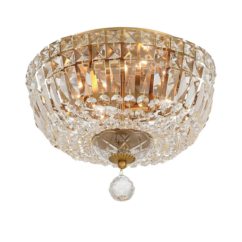 Crystorama Roslyn 4Lt 12" Flush Mount, Aged Brass/Clear