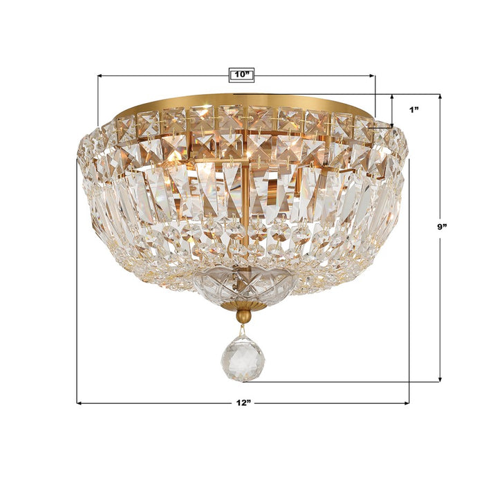 Crystorama Roslyn 4Lt 12" Flush Mount, Aged Brass/Clear