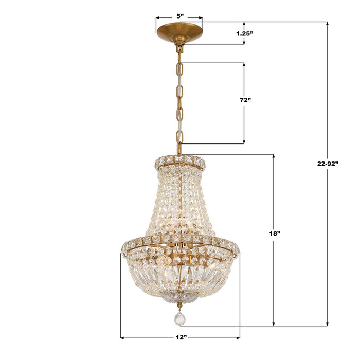 Crystorama Roslyn 5 Light 12" Chandelier, Aged Brass/Clear