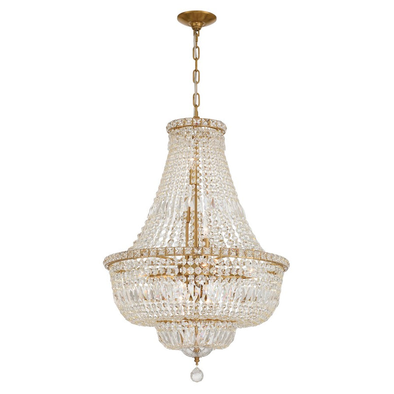 Crystorama Roslyn 9 Light 22" Chandelier, Aged Brass/Clear