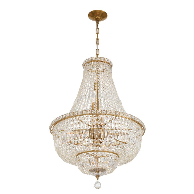 Crystorama Roslyn 9 Light 22" Chandelier, Aged Brass/Clear