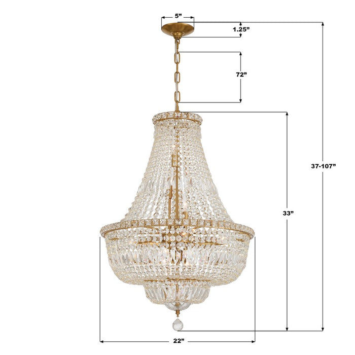 Crystorama Roslyn 9 Light 22" Chandelier, Aged Brass/Clear