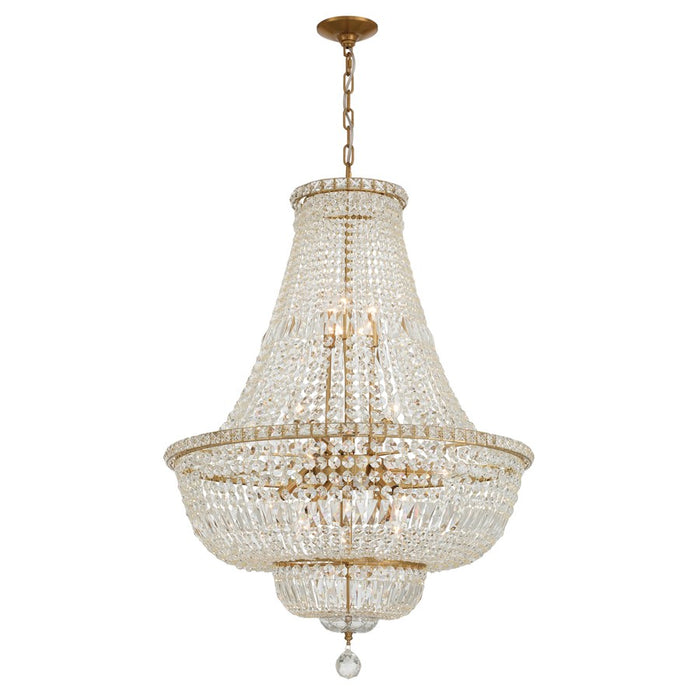 Crystorama Roslyn 15Lt 28" Chandelier, Aged Brass/Clear