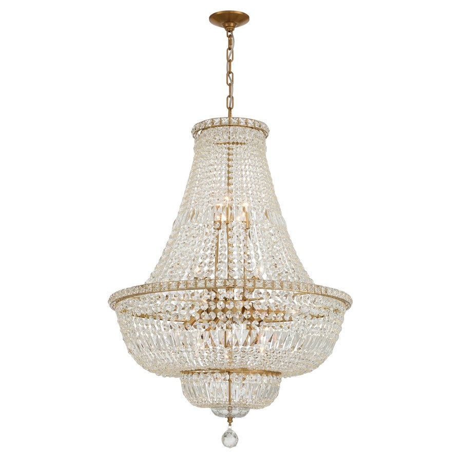 Crystorama Roslyn 15Lt 28" Chandelier, Aged Brass/Clear