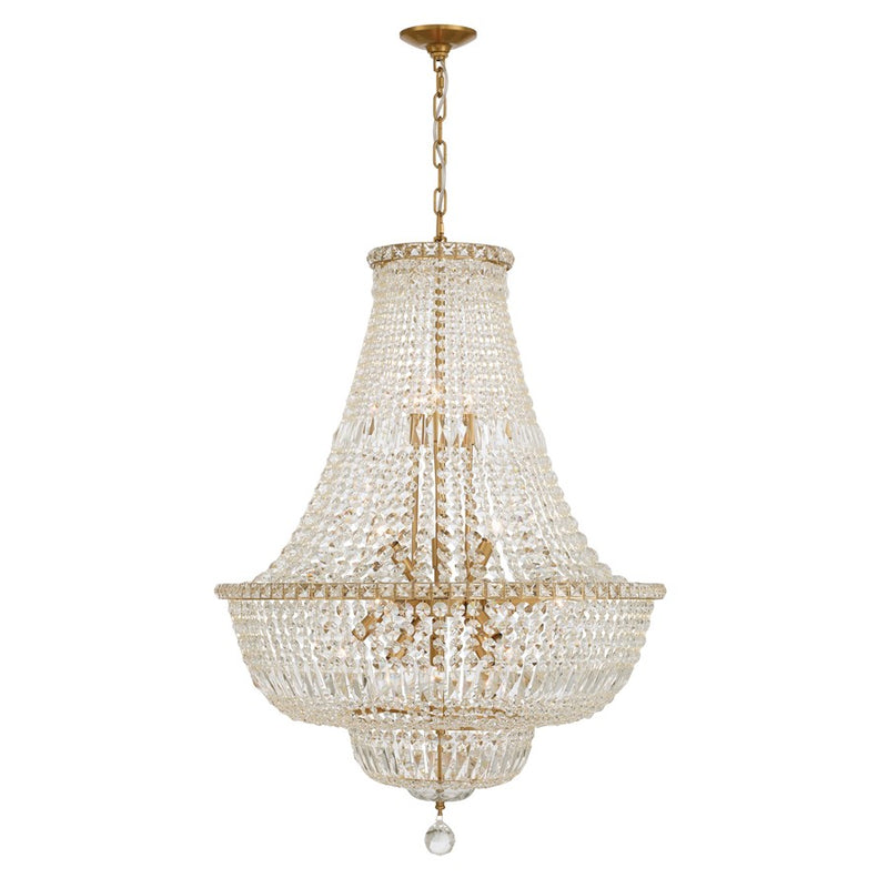 Crystorama Roslyn 15Lt 28" Chandelier, Aged Brass/Clear