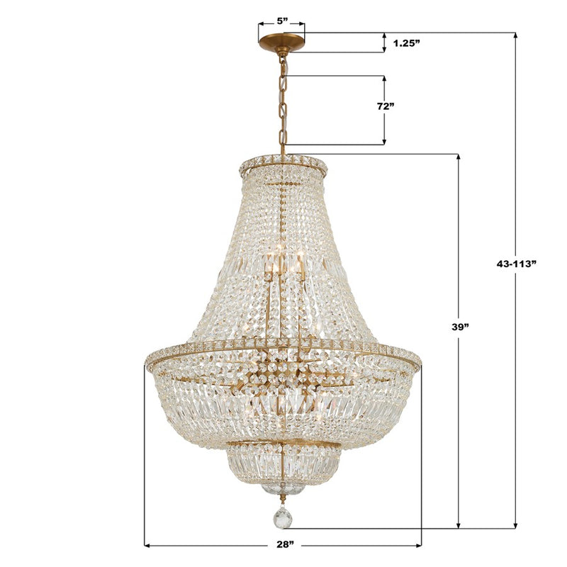 Crystorama Roslyn 15Lt 28" Chandelier, Aged Brass/Clear