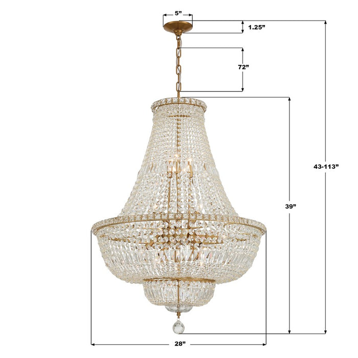 Crystorama Roslyn 15Lt 28" Chandelier, Aged Brass/Clear