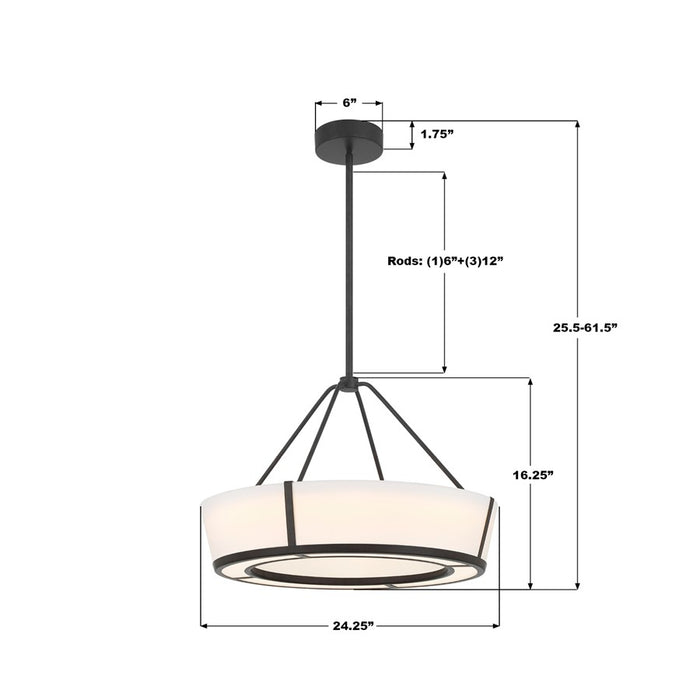 Crystorama Royce 1 Light 24.25" Pendant, Charcoal Bronze/White