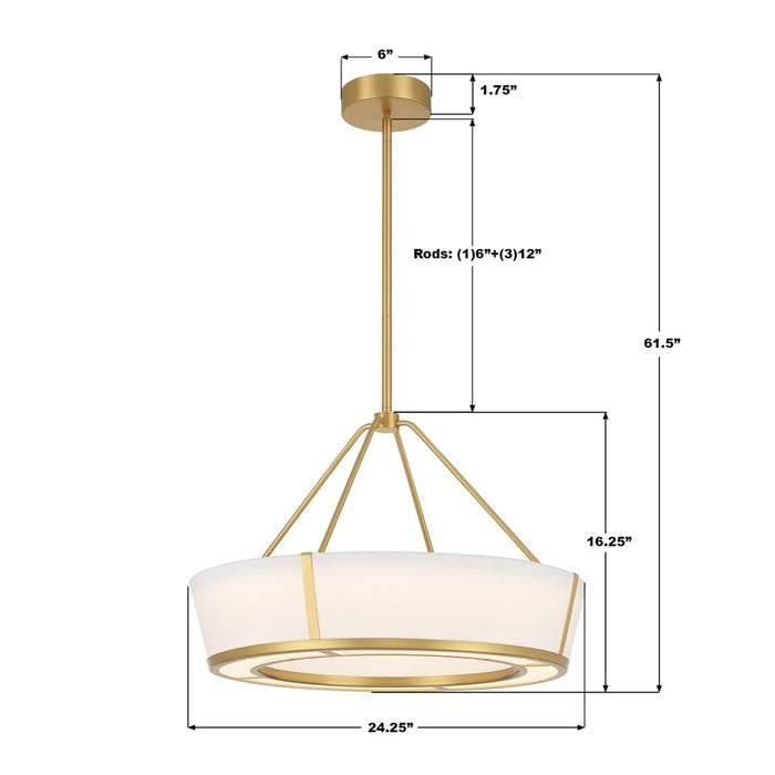 Crystorama Royce 1 Light 24.25" Pendant, Luxe Gold/White