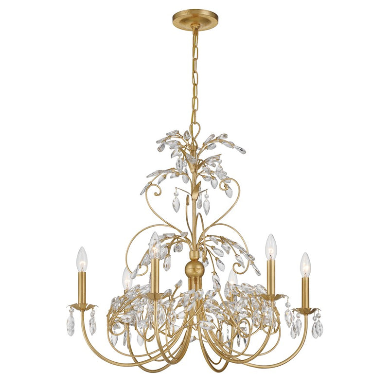 Crystorama Sadie 6 Light Chandelier, Antique Gold