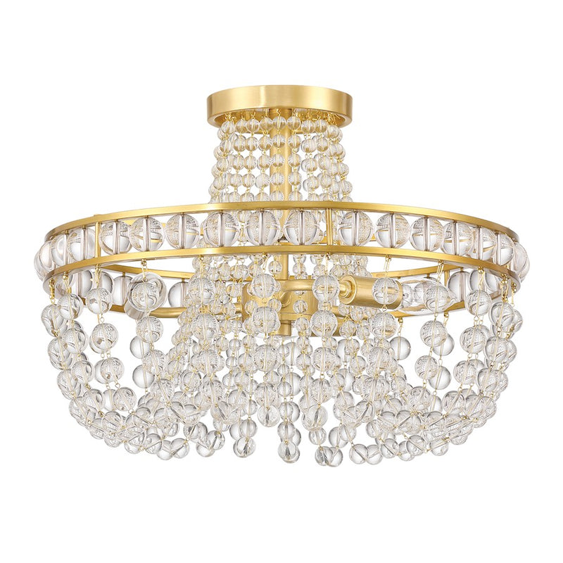 Crystorama Seville 3 Light Semi Flush Mount, Aged Brass