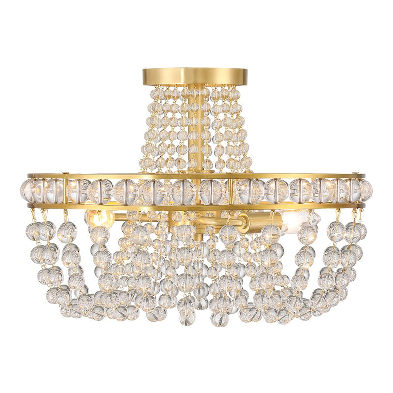 Crystorama Seville 3 Light Semi Flush Mount, Aged Brass
