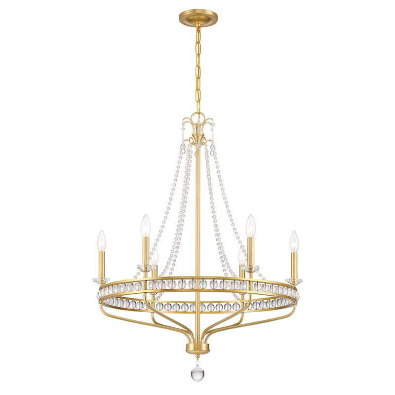 Crystorama Seville 6 Light Chandelier, Aged Brass