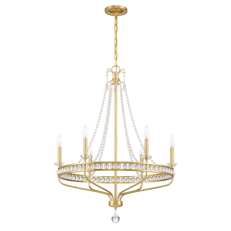 Crystorama Seville 6 Light Chandelier, Aged Brass