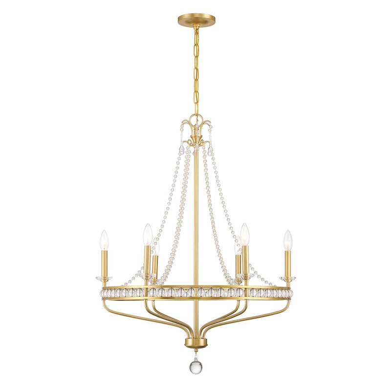 Crystorama Seville 6 Light Chandelier, Aged Brass