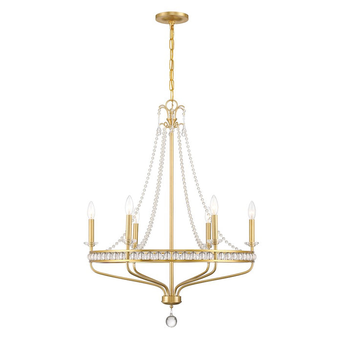 Crystorama Seville 6 Light Chandelier, Aged Brass