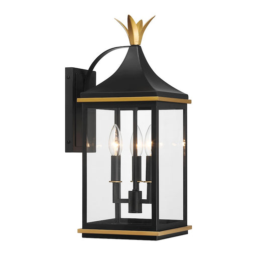 Crystorama Simpson 3Lt 8" Outdoor Sconce, Black/Textured Gold - SIM-801-MK-TG