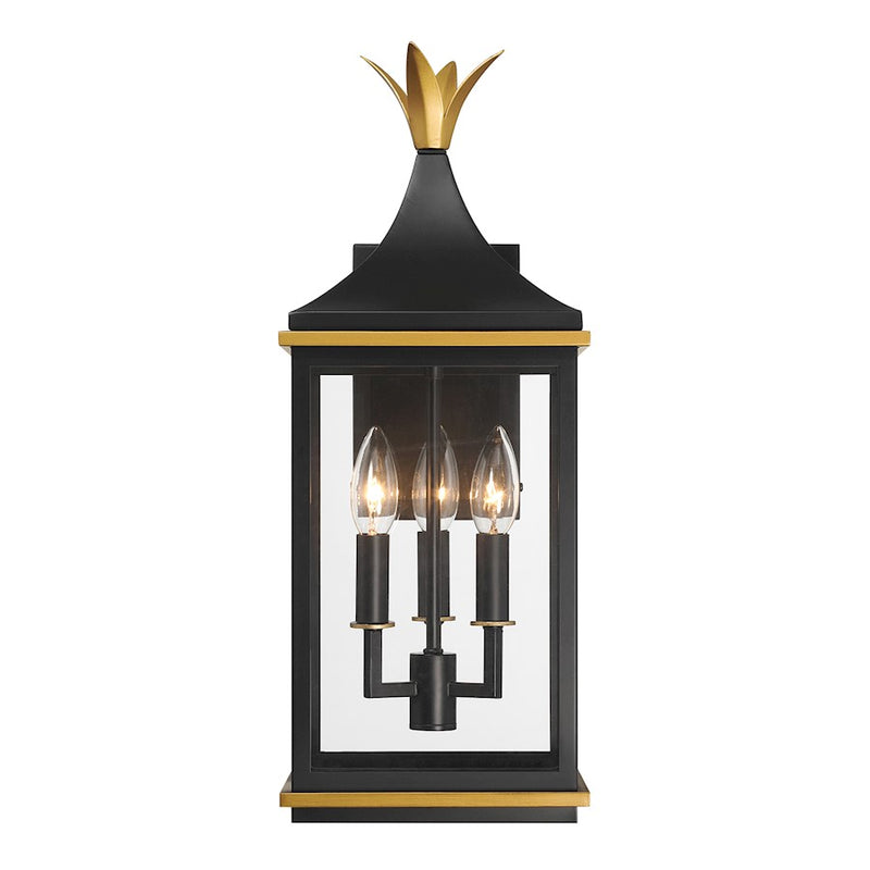Crystorama Simpson 3Lt 8" Outdoor Sconce, Black/Textured Gold