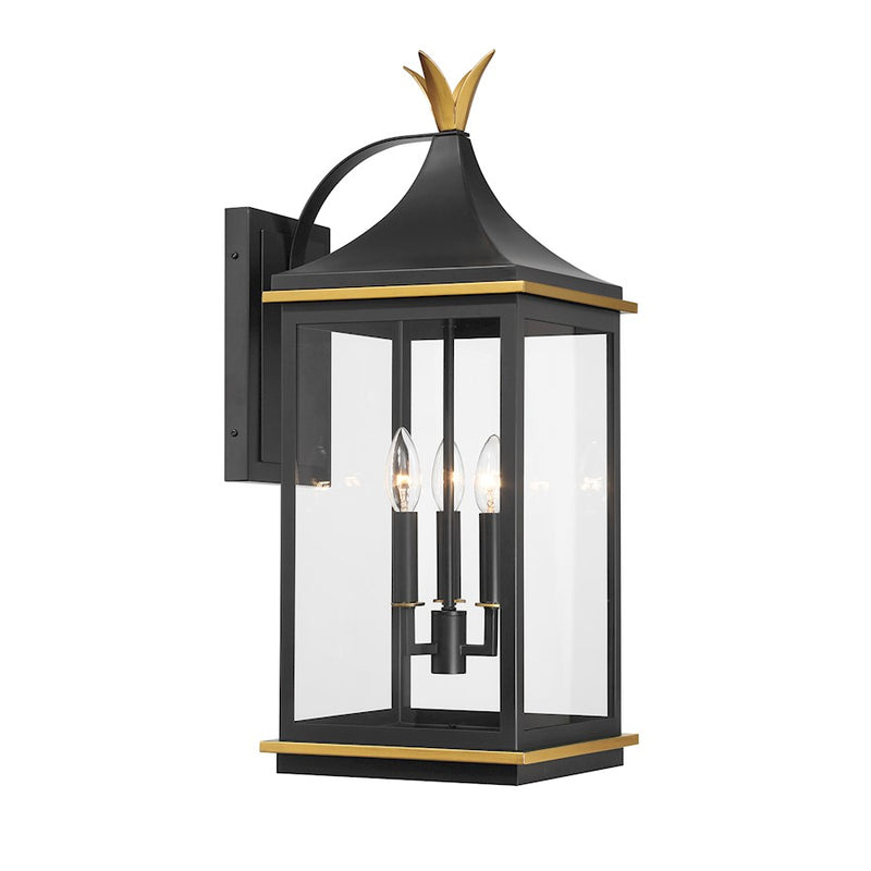 Crystorama Simpson 3Lt 10" Outdoor Sconce, Black/Textured Gold