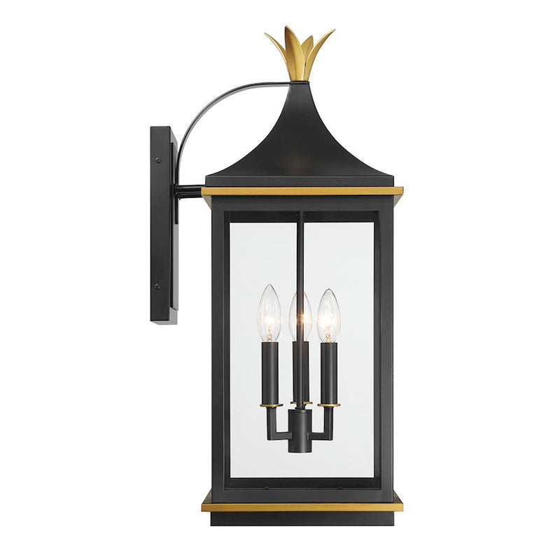 Crystorama Simpson 3Lt 10" Outdoor Sconce, Black/Textured Gold