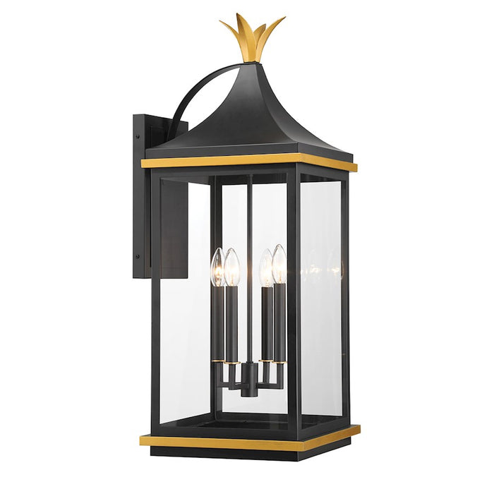 Crystorama Simpson 4 Light Outdoor Sconce, Black/Textured Gold - SIM-804-MK-TG