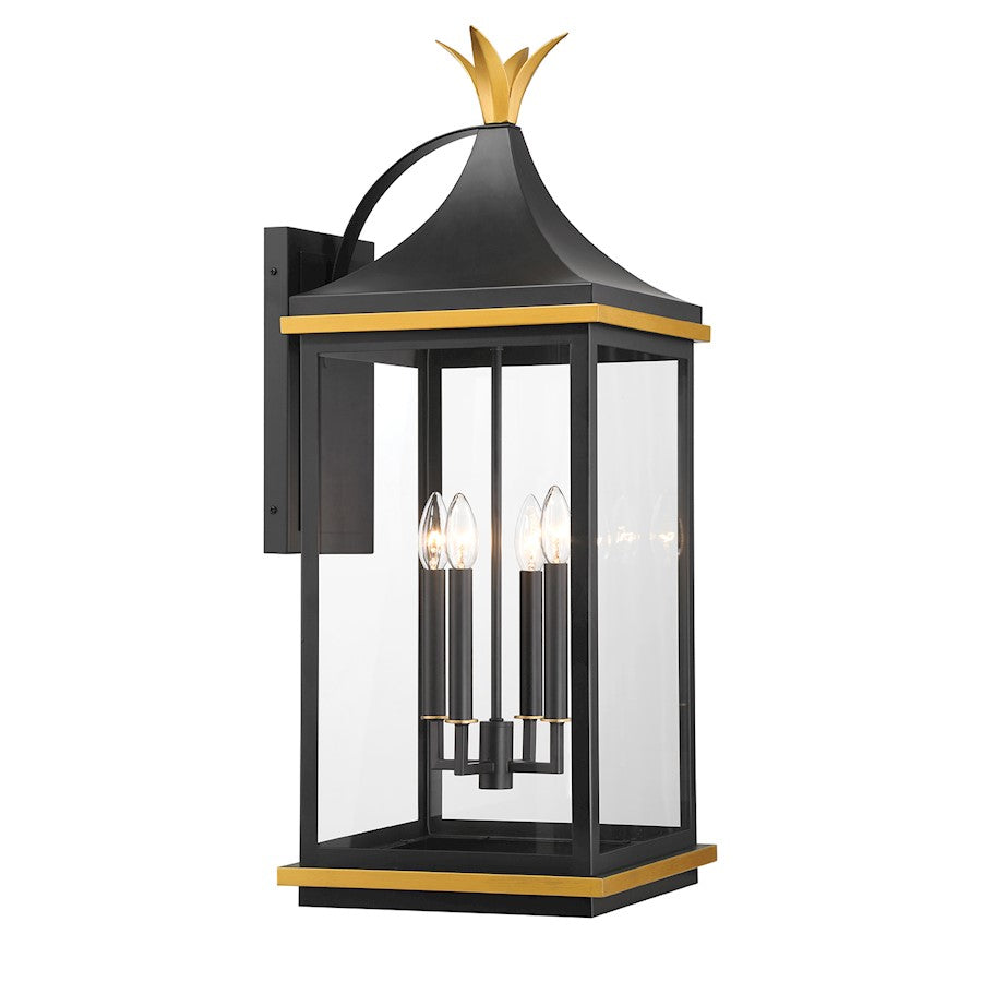 Crystorama Simpson 4 Light Outdoor Sconce, Black/Textured Gold - SIM-804-MK-TG