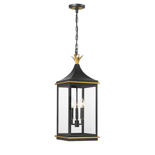 Crystorama Simpson 3 Light Outdoor Pendant, Black/Textured Gold - SIM-805-MK-TG