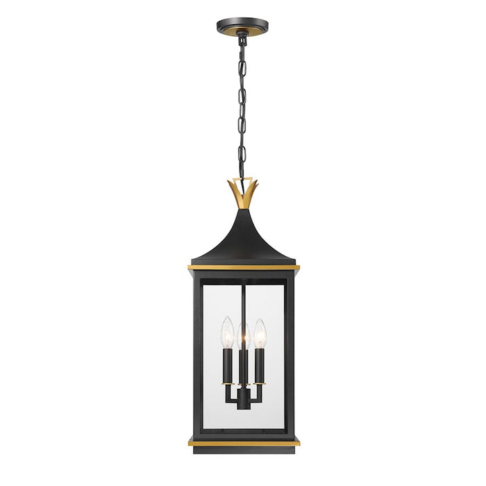 Crystorama Simpson 3 Light Outdoor Pendant, Black/Textured Gold