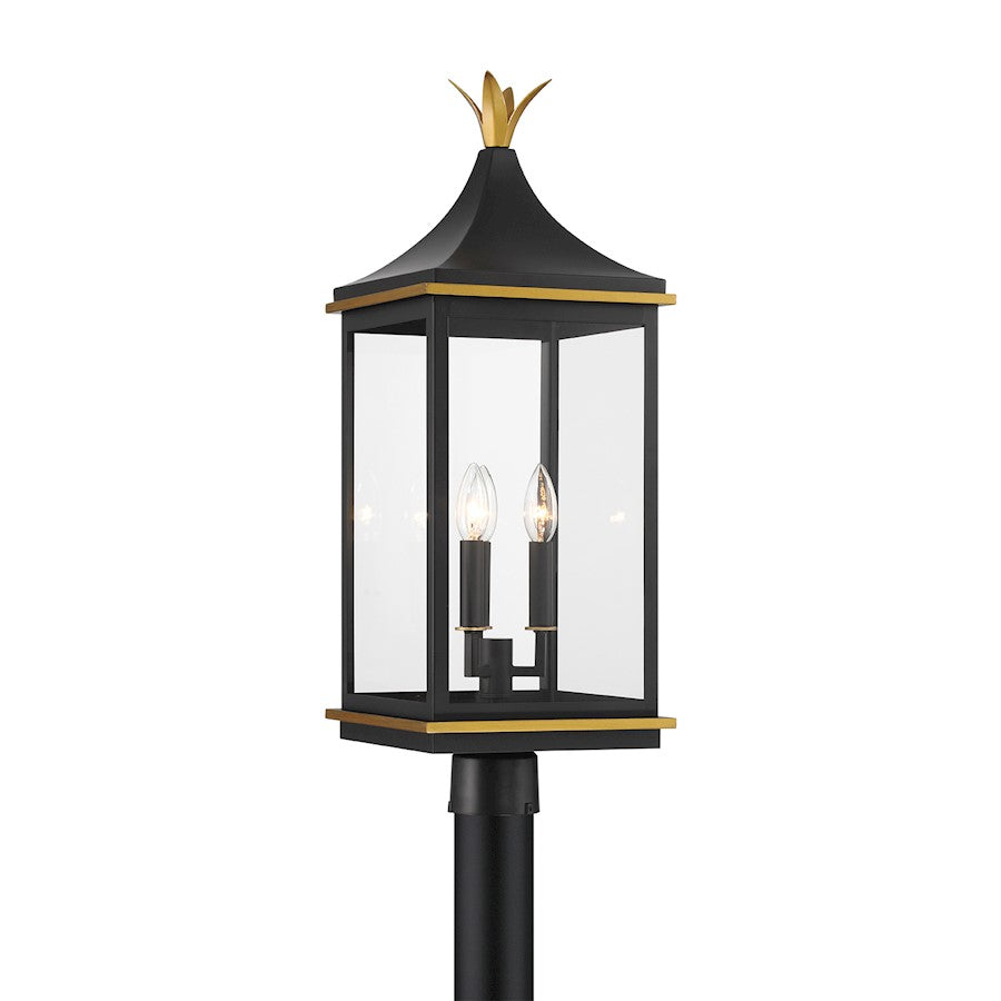 Crystorama Simpson 3 Light Outdoor Post, Black/Textured Gold - SIM-809-MK-TG