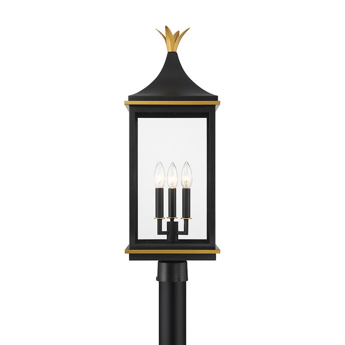 Crystorama Simpson 3 Light Outdoor Post, Black/Textured Gold