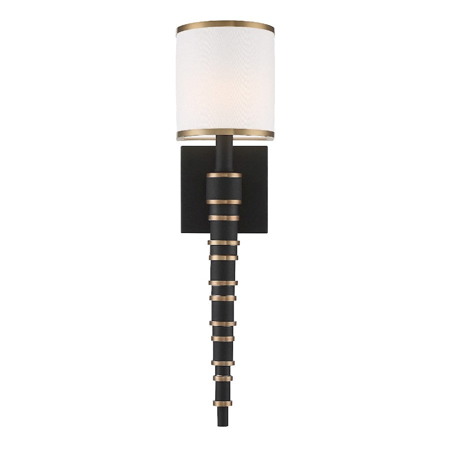 Crystorama Sloane 1 Light Wall Sconce, Gold/ Black Forged