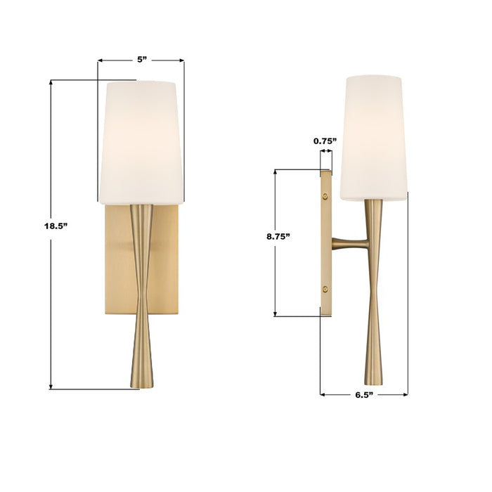 Crystorama Trenton 1 Light 5" Sconce, Aged Brass/White