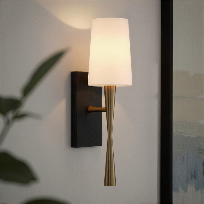 Crystorama Trenton 1Lt 5" Sconce, Brass/Black Forged/White