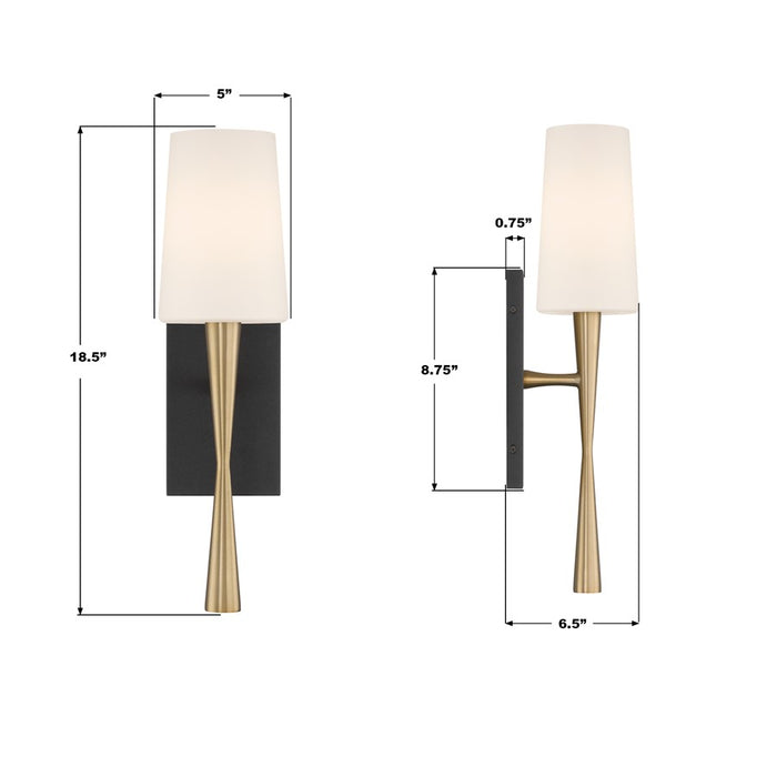Crystorama Trenton 1Lt 5" Sconce, Brass/Black Forged/White
