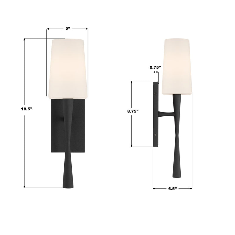 Crystorama Trenton 1 Light 5" Sconce, Black Forged/White