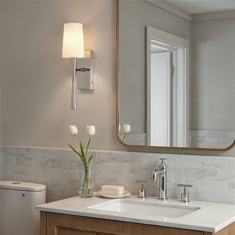 Crystorama Trenton 1 Light 5" Sconce, Polished Nickel/White