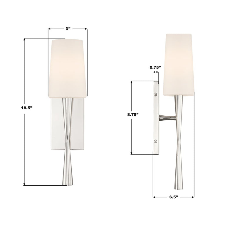 Crystorama Trenton 1 Light 5" Sconce, Polished Nickel/White