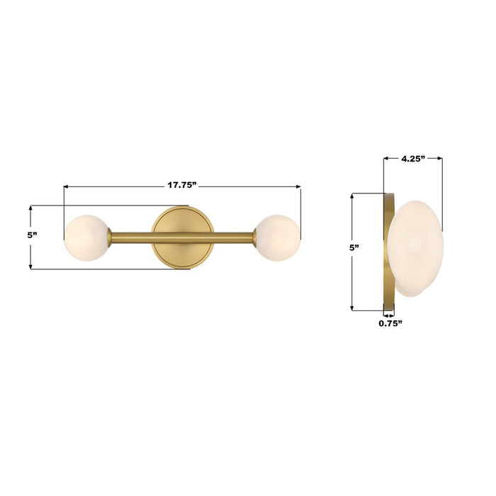 Crystorama Terrell 2 Light 17.75" Bathroom Vanity, Luxe Gold/White