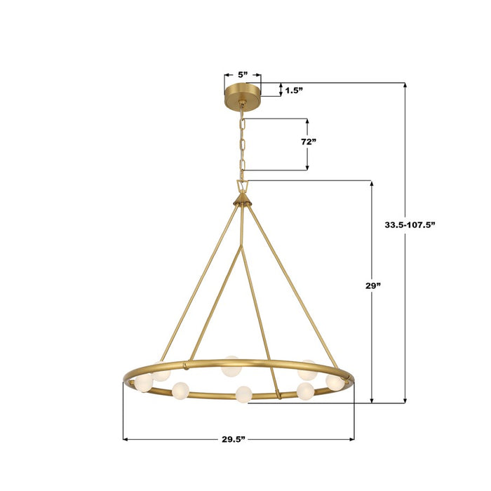Crystorama Terrell 8 Light 29.5" Chandelier, Luxe Gold/White