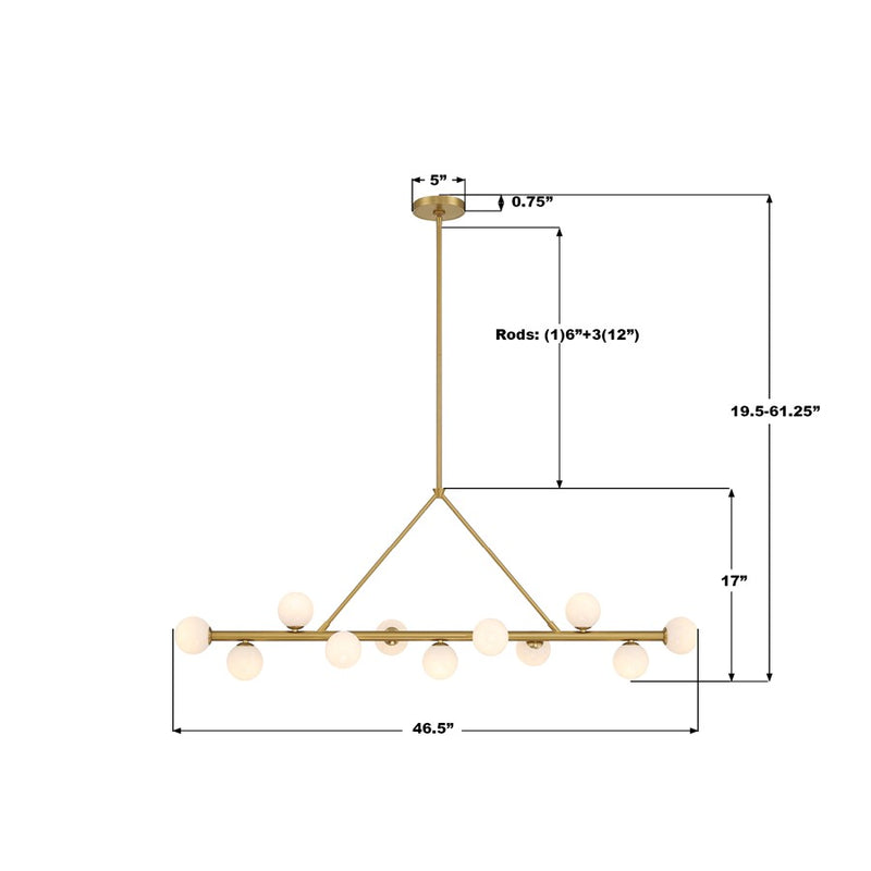 Crystorama Terrell 11 Light 46.5" Chandelier, Luxe Gold/White