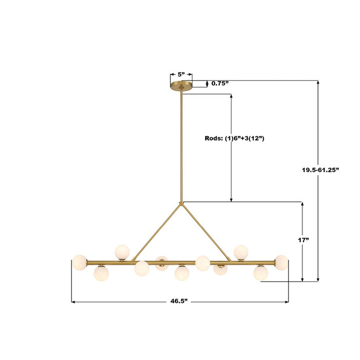 Crystorama Terrell 11 Light 46.5" Chandelier, Luxe Gold/White
