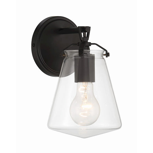 Crystorama Voss 1 Light Sconce, Matte Black/Clear Glass