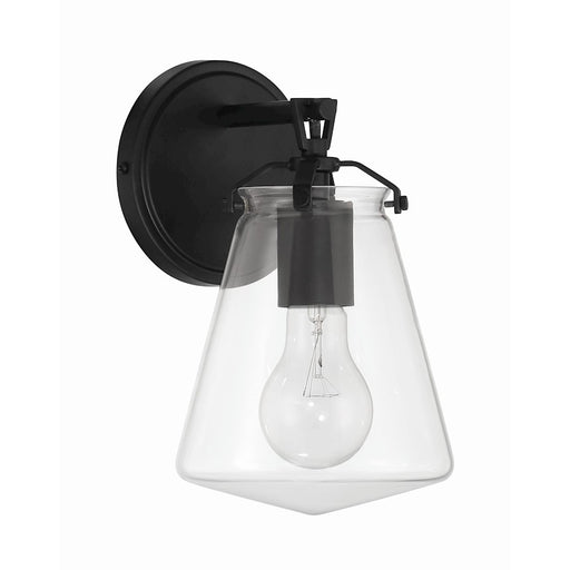 Crystorama Voss 1 Light Sconce, Matte Black/Clear Glass