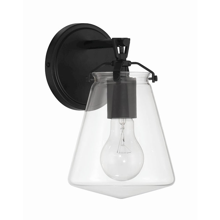 Crystorama Voss 1 Light Sconce, Matte Black/Clear Glass