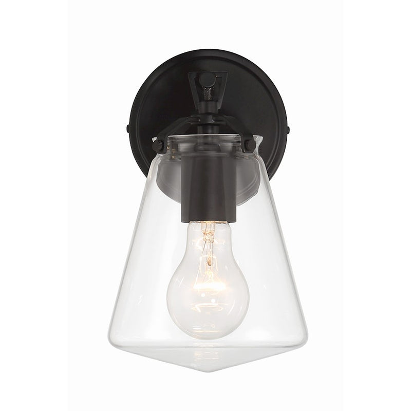 Crystorama Voss 1 Light Sconce, Matte Black/Clear Glass