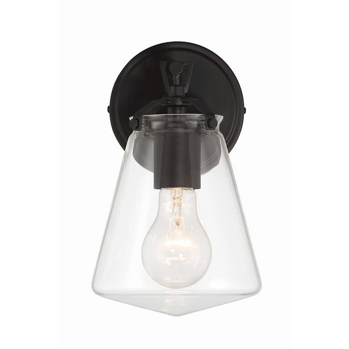 Crystorama Voss 1 Light Sconce, Matte Black/Clear Glass