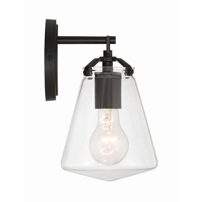 Crystorama Voss 1 Light Sconce, Matte Black/Clear Glass