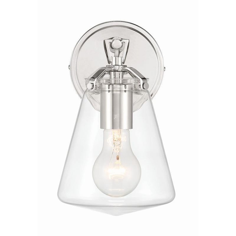 Crystorama Voss 1 Light Sconce, Polished Nickel/Clear Glass
