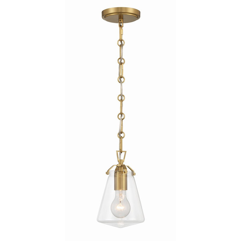 Crystorama Voss 1 Light 9" Mini Pendant, Luxe Gold/Clear Glass